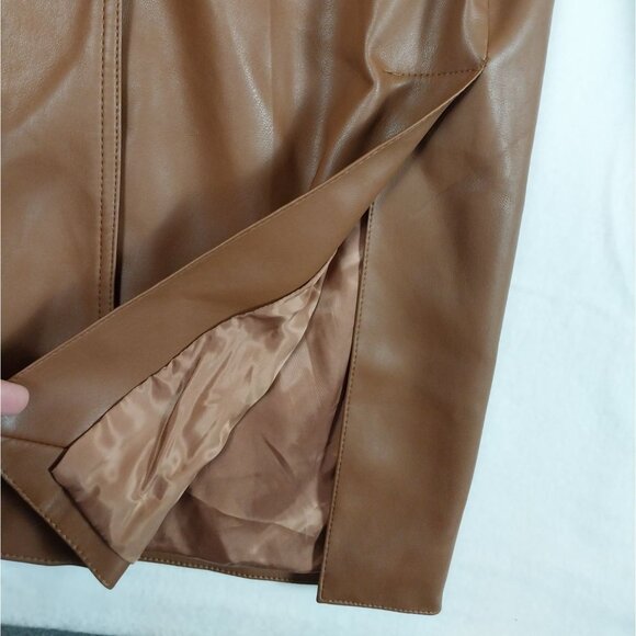 ZARA Brown Faux Leather Belted Long Trench Coat Sz M - Picture 8 of 14